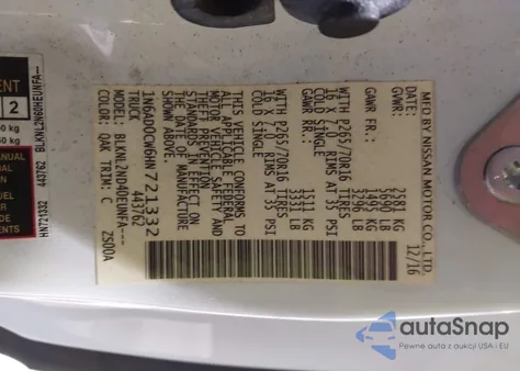 2017 Nissan Frontier Sv из США, поврежденный, VIN 1N6AD0CW6HN721332